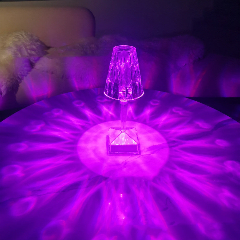 Diamond Table Lamp on Table - A radiant lamp with a diamond-inspired design, perfect for adding a touch of elegance and sophistication to your space.