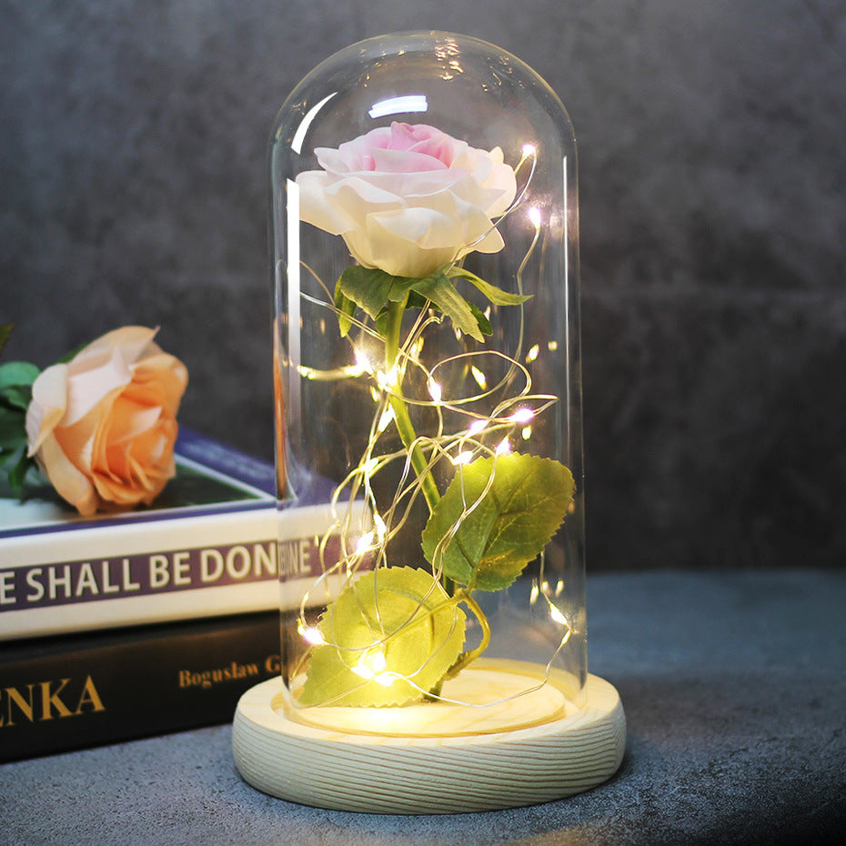 Enchanting LED glass light with eternal rose for Christmas