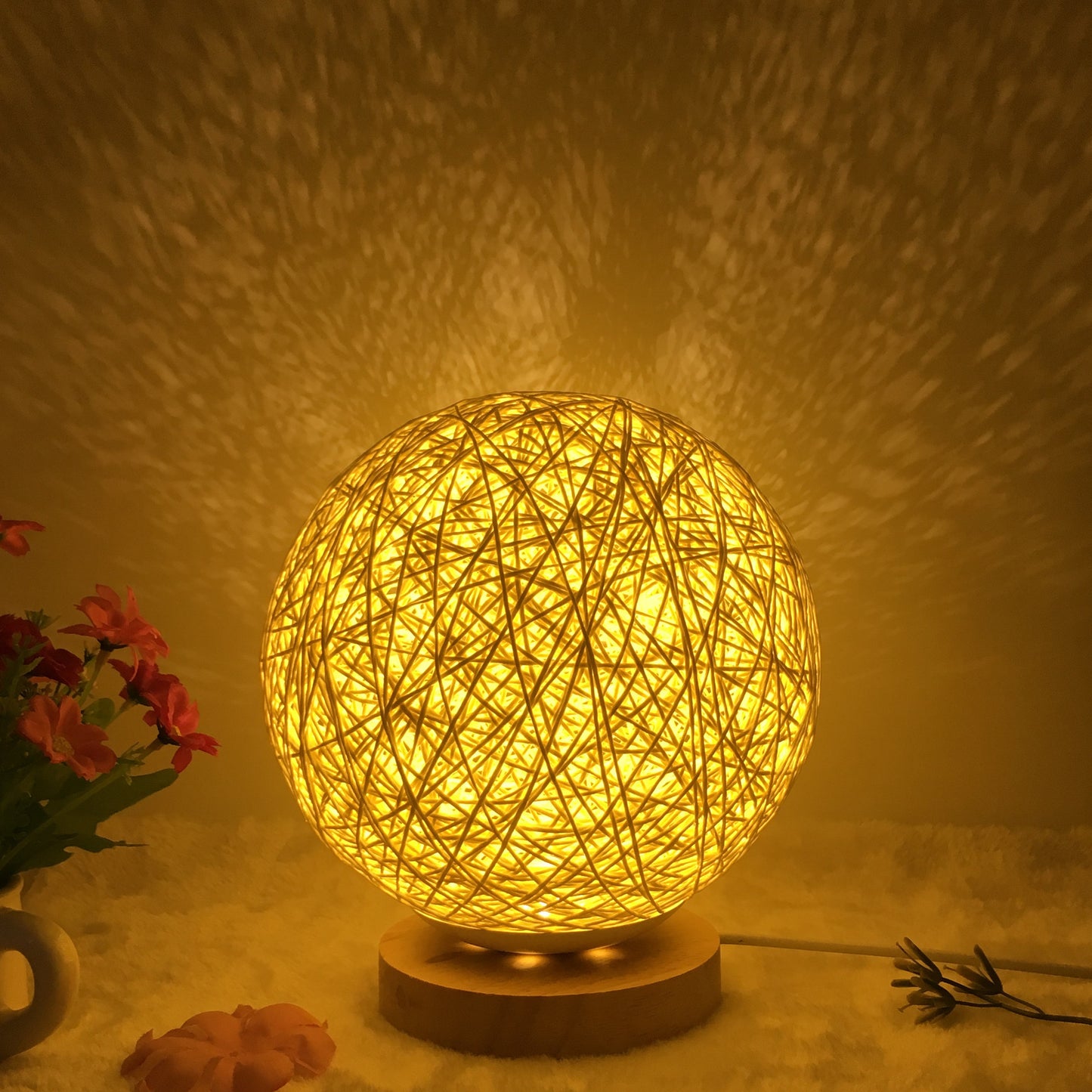 Innovative linen table lamp with remote-controlled LED RGB.