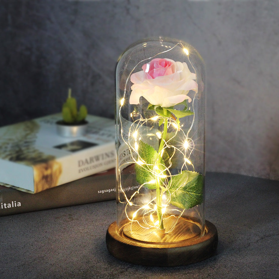Enchanting LED glass light with eternal rose for Christmas