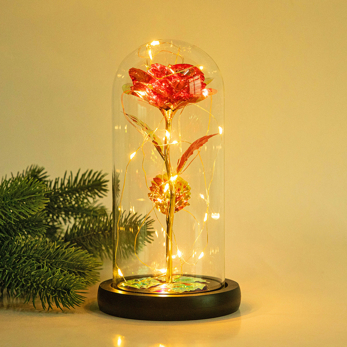 Enchanting LED glass light with eternal rose for Christmas