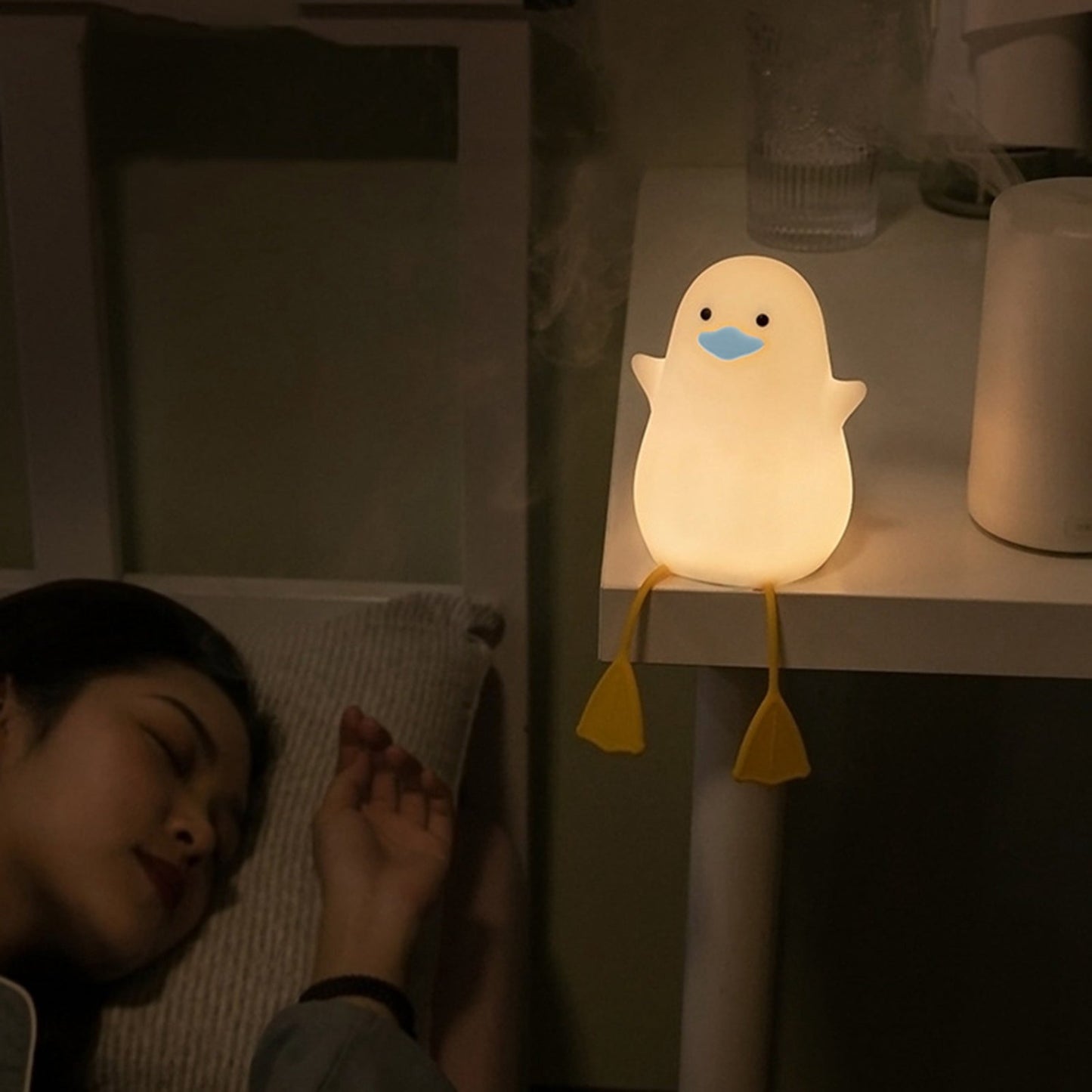 Charming Seagull Night Light crafted in the shape of a seagull, emitting a soft and comforting glow. The light is made from high-quality materials and is displayed against a neutral background, highlighting its intricate design and the calming ambiance it brings to any room.