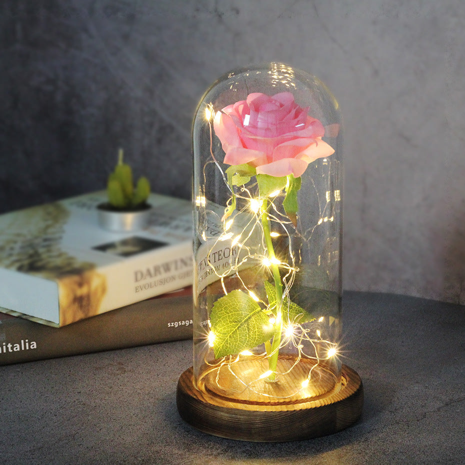 Enchanting LED glass light with eternal rose for Christmas