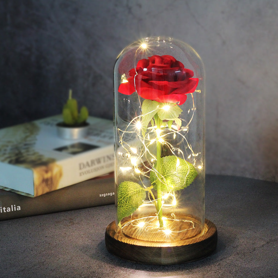 Enchanting LED glass light with eternal rose for Christmas