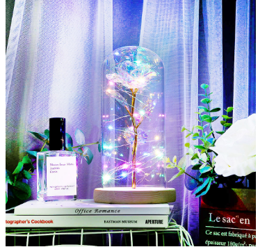 Enchanting LED glass light with eternal rose for Christmas