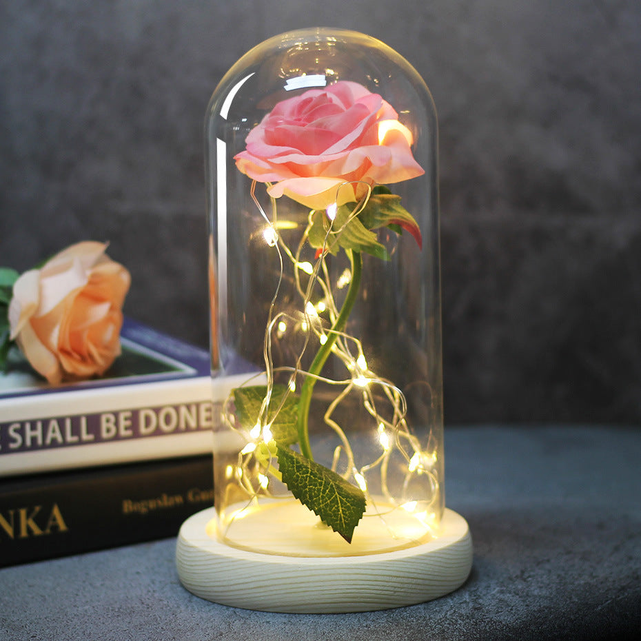 Enchanting LED glass light with eternal rose for Christmas
