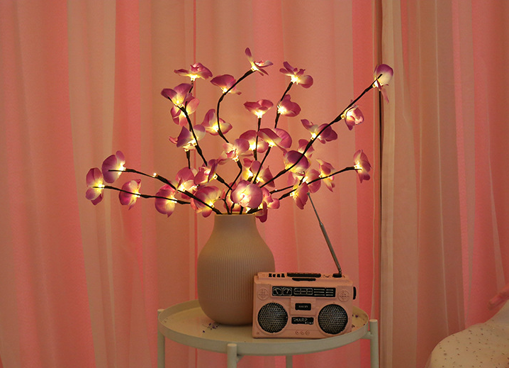 Branch Light adorned with delicate Phalaenopsis flowers.