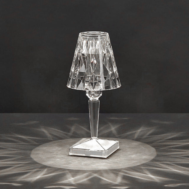 Diamond Table Lamp on Table - A radiant lamp with a diamond-inspired design, perfect for adding a touch of elegance and sophistication to your space.