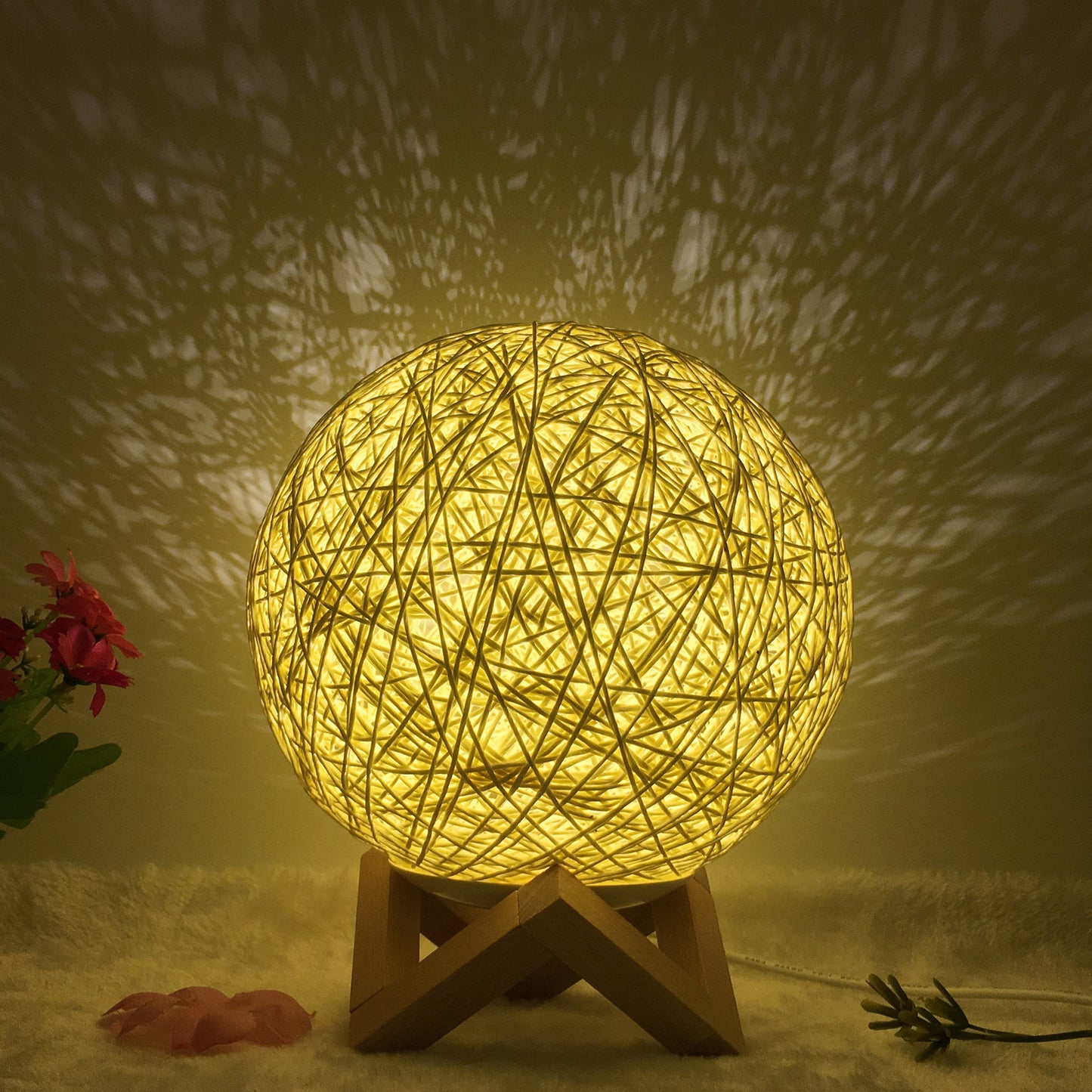 Innovative linen table lamp with remote-controlled LED RGB.