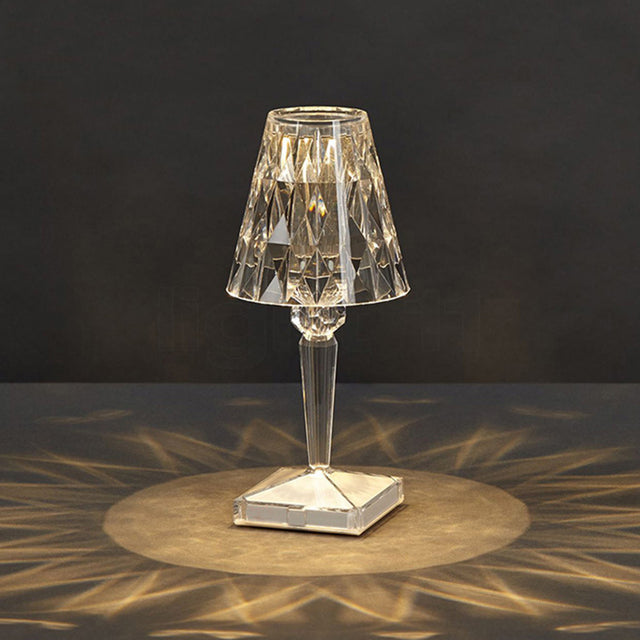 Diamond Table Lamp on Table - A radiant lamp with a diamond-inspired design, perfect for adding a touch of elegance and sophistication to your space.
