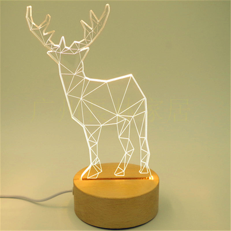 Stunning 3D Wooden Lamp featuring intricate laser-cut design, casting a beautiful pattern of light and shadows when illuminated. The lamp is made from natural wood, adding a warm and rustic touch to any room, and is displayed on a wooden table to highlight its elegant design.