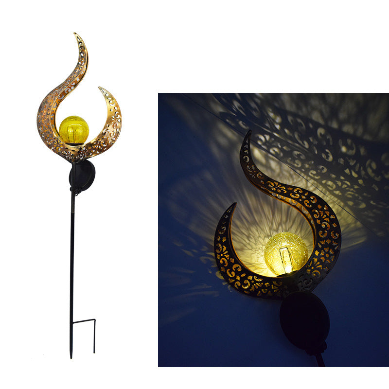 Retro Solar Lawn Lamp casting intricate projection