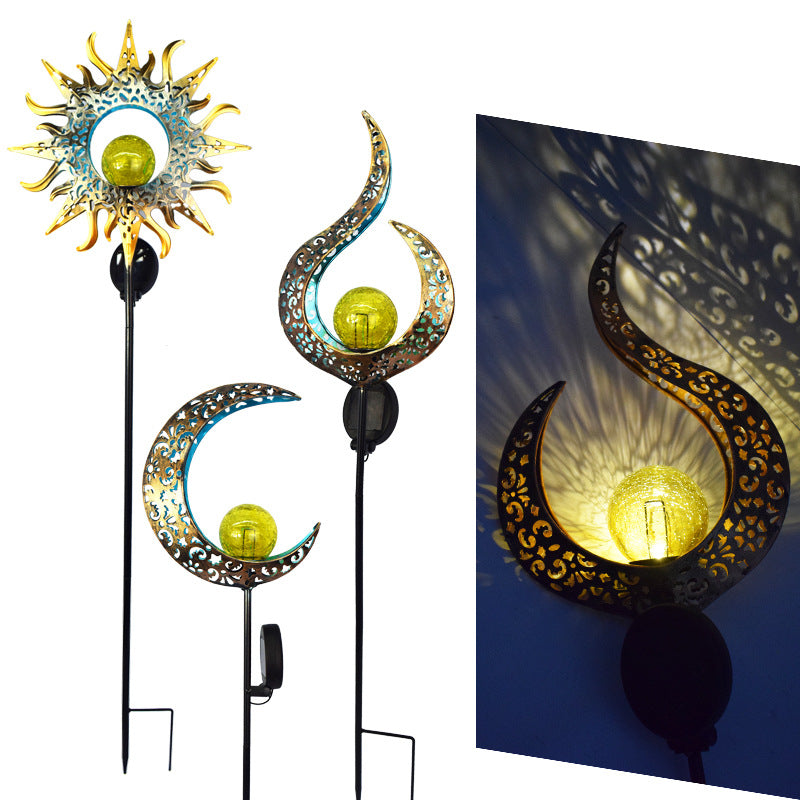 Retro Solar Lawn Lamp casting intricate projection