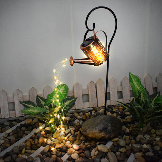 Illuminating Garden Art: Iron Hollow LED Light Watering Can Decoration