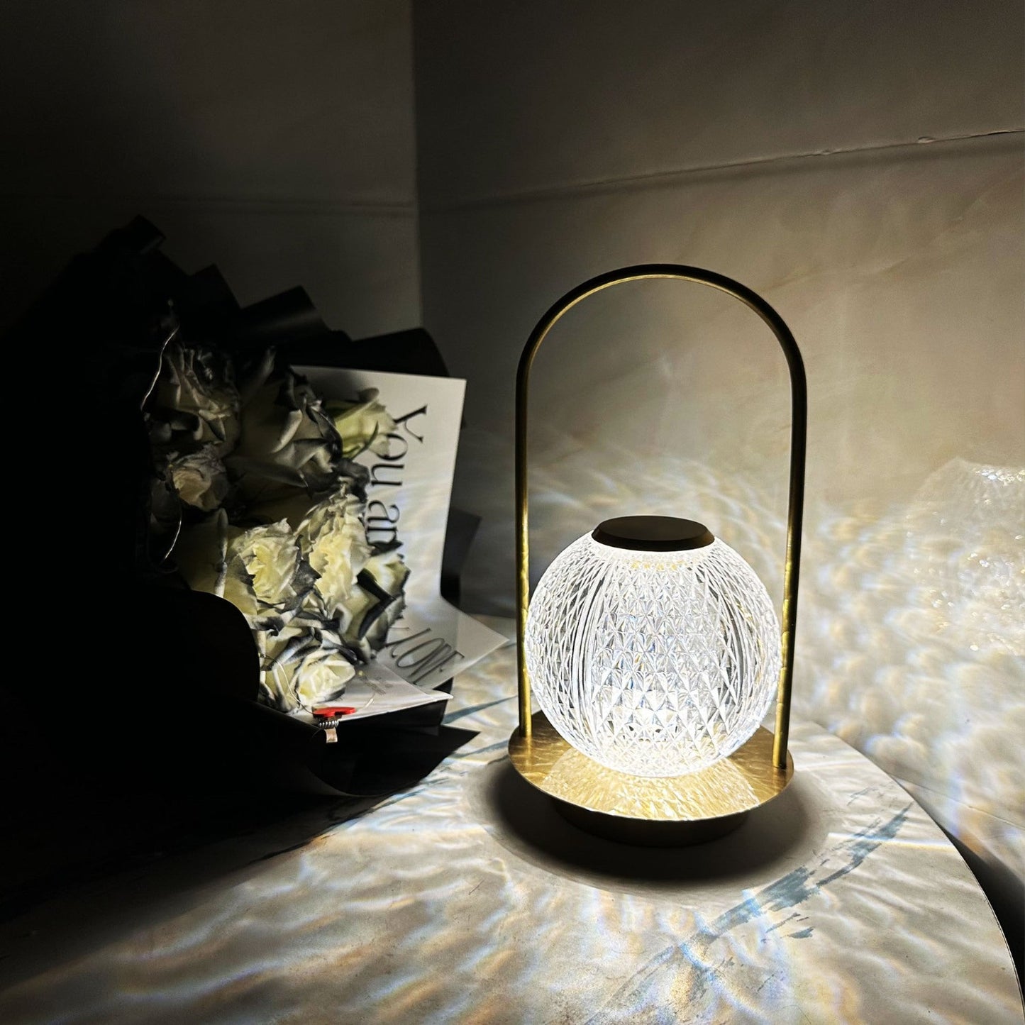 Retro Ambient Night Light on Nightstand - A vintage-inspired night light radiating a warm, nostalgic glow, perfect for creating a cozy and inviting ambiance.