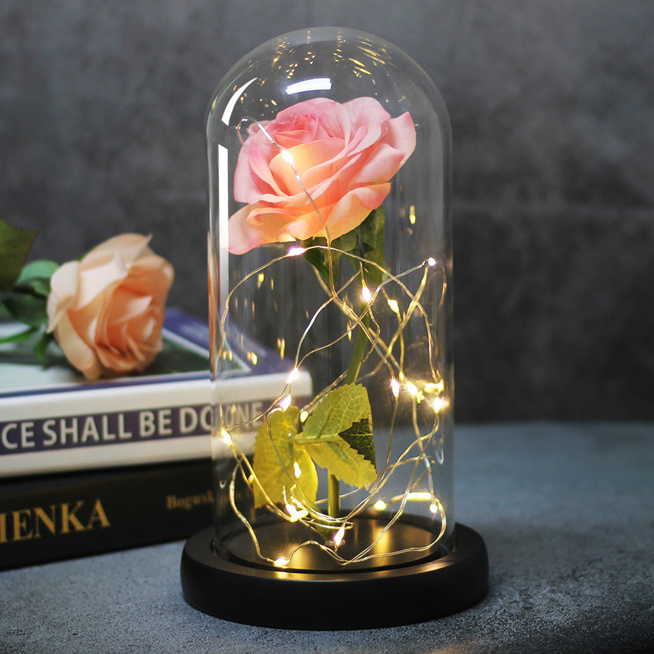 Enchanting LED glass light with eternal rose for Christmas