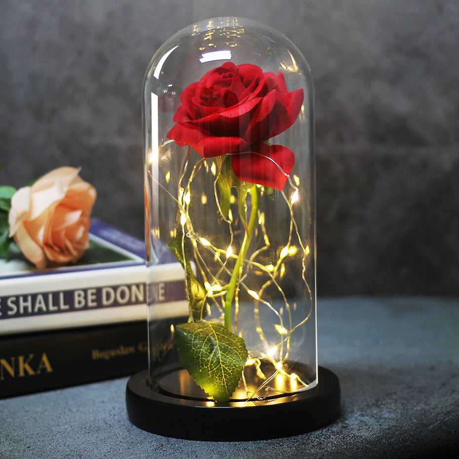 Enchanting LED glass light with eternal rose for Christmas