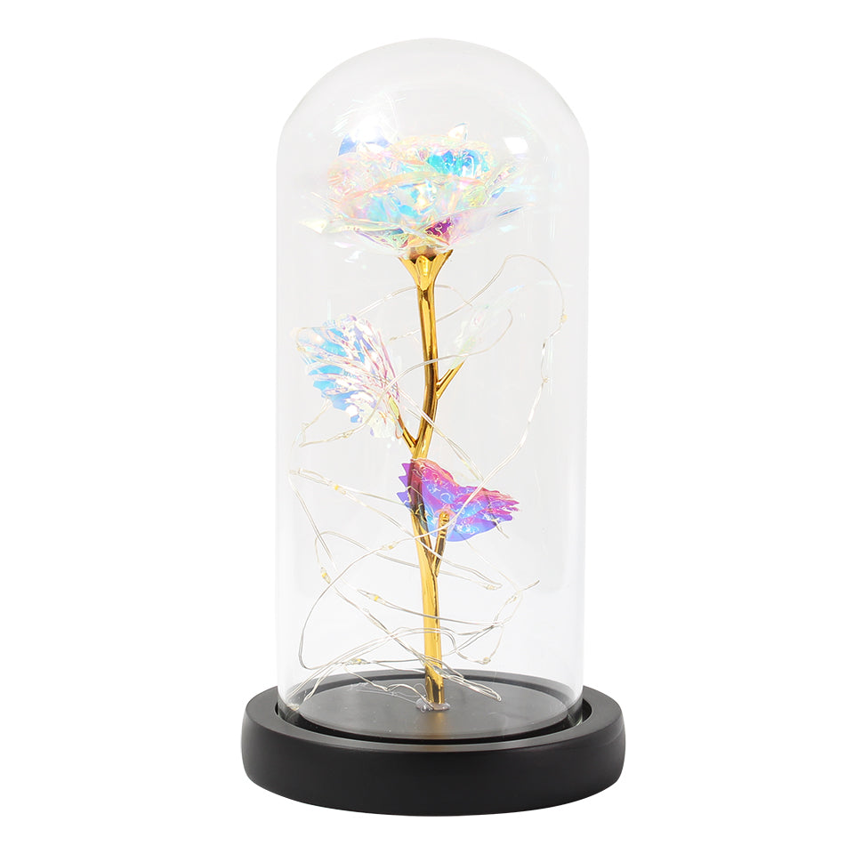 Enchanting LED glass light with eternal rose for Christmas