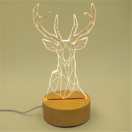 Stunning 3D Wooden Lamp featuring intricate laser-cut design, casting a beautiful pattern of light and shadows when illuminated. The lamp is made from natural wood, adding a warm and rustic touch to any room, and is displayed on a wooden table to highlight its elegant design.