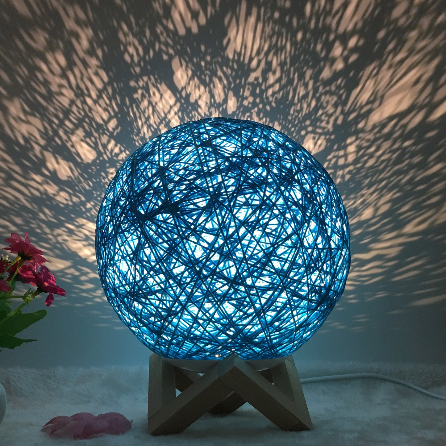 Innovative linen table lamp with remote-controlled LED RGB.