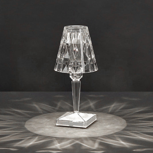 Diamond Table Lamp on Table - A radiant lamp with a diamond-inspired design, perfect for adding a touch of elegance and sophistication to your space.