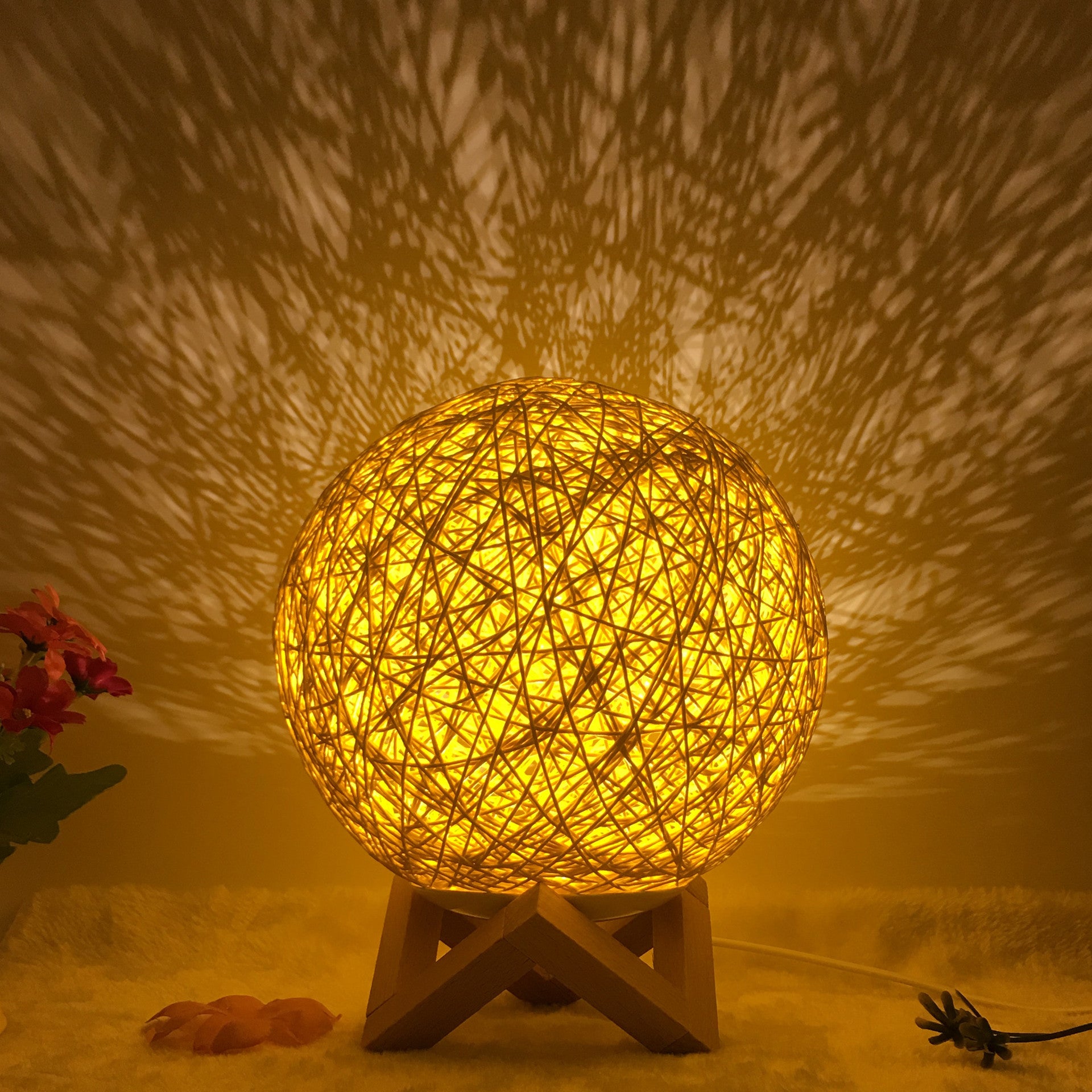 Innovative linen table lamp with remote-controlled LED RGB.